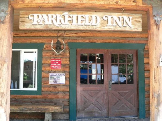 Old photo of the front door of the Parkfield Lodge.