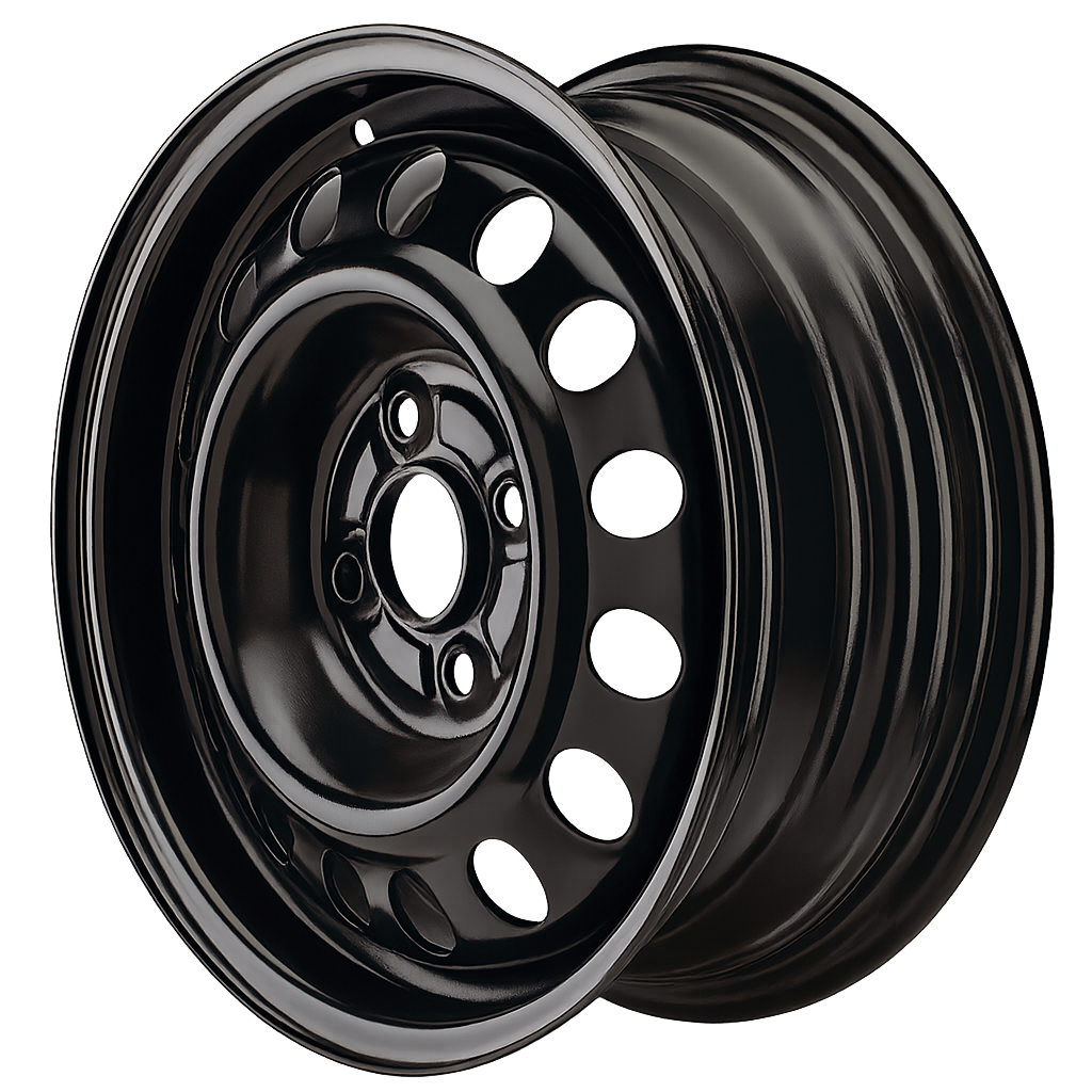 Black steel car wheel rim with circular holes