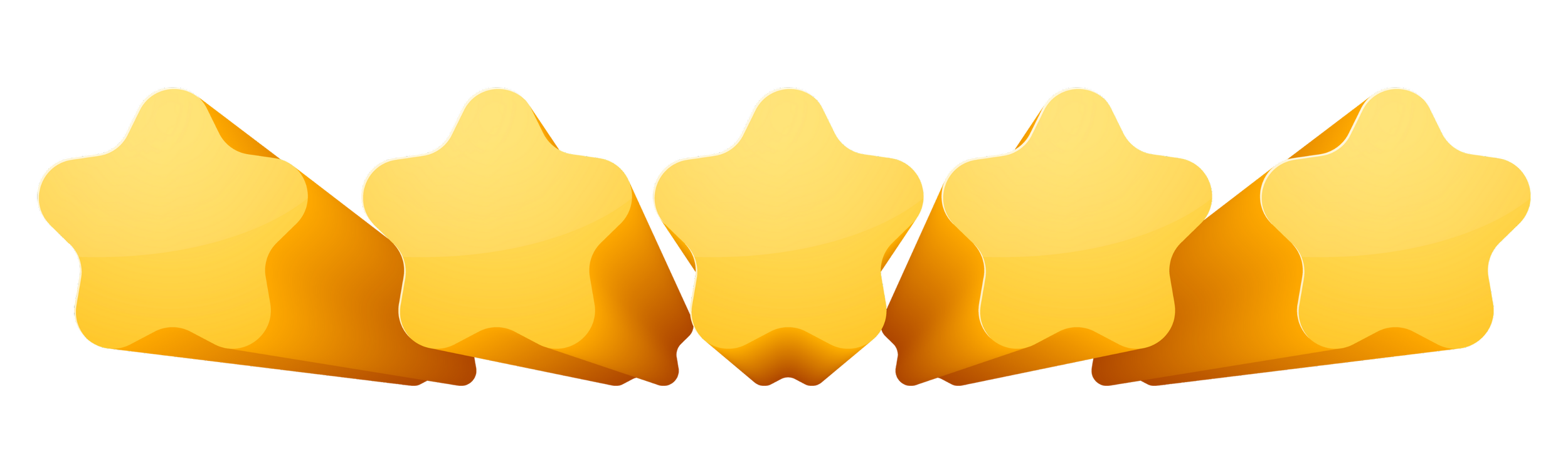 Illustration of five gold-colored, star-shaped pasta pieces with shadows on a black background.