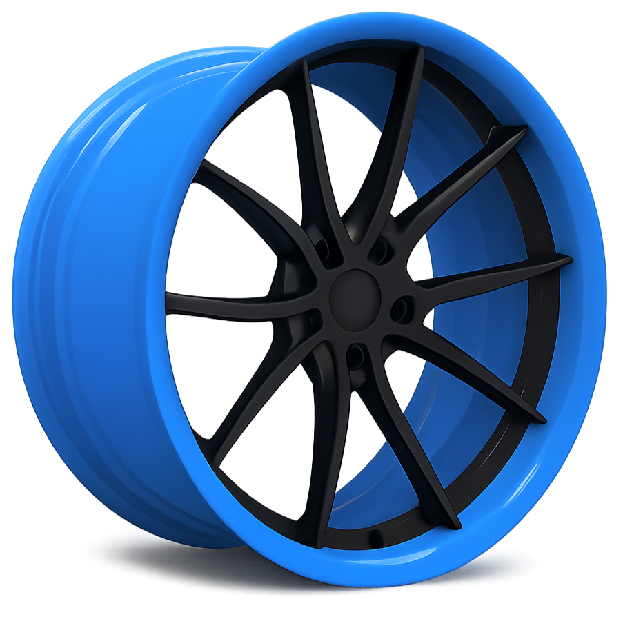A blue skateboard wheel with black internal support structures.