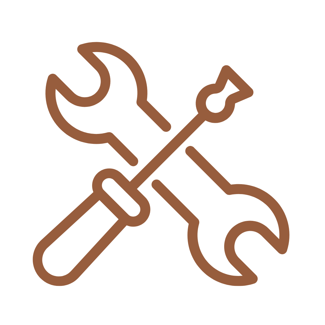 Icon of a wrench, screwdriver, and wrench crossed.