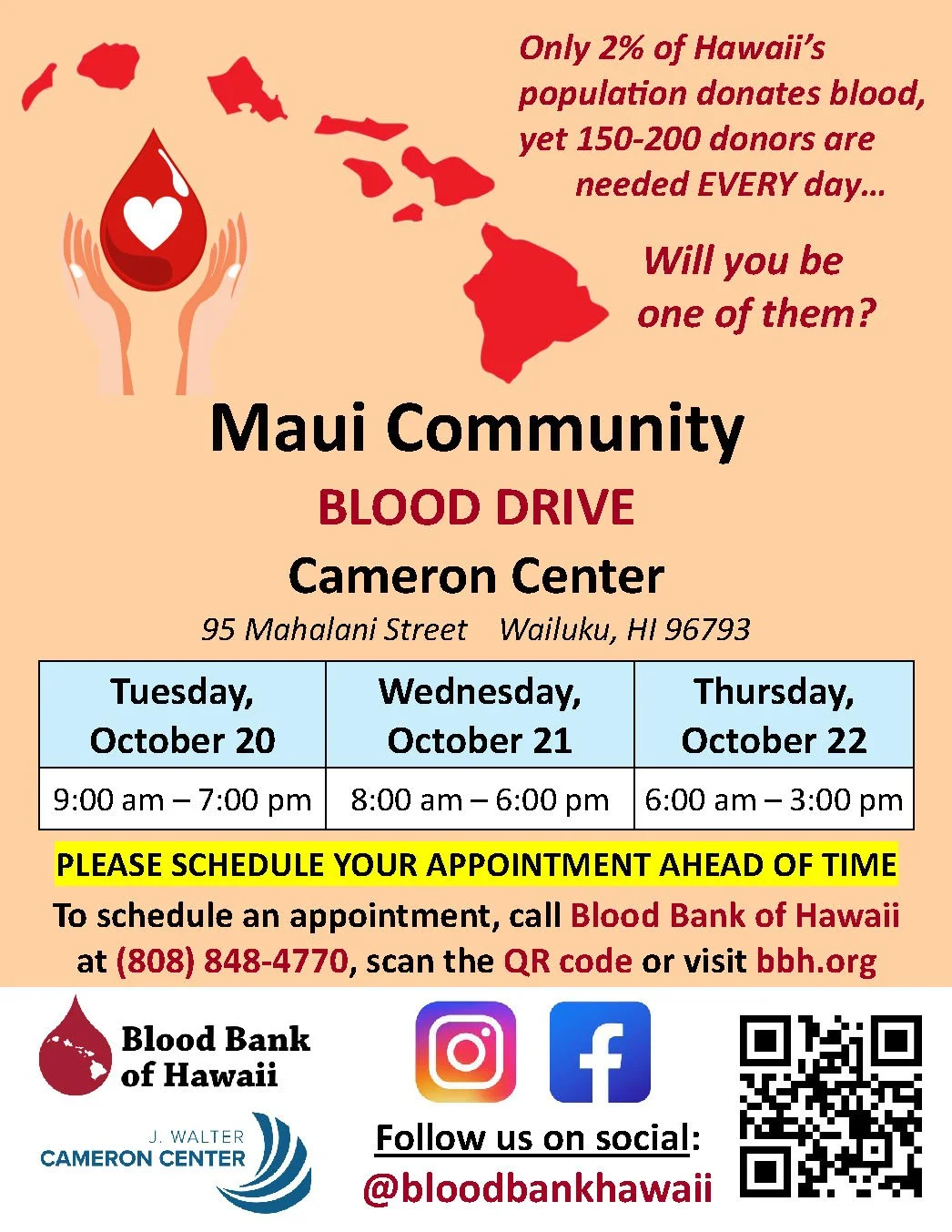 Blood Bank of Hawaii Maui Blood Drive