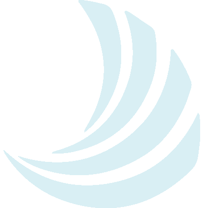 Abstract logo with curved light blue lines on a black background