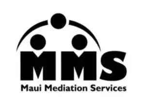 Logo for Maui Mediation Services featuring three black circles above the text 'MMS Maui Mediation Services' with curved lines forming abstract human figures.