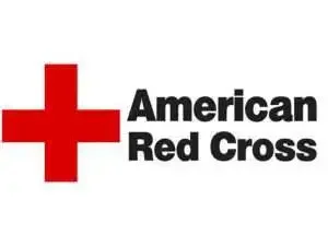 Red cross symbol with the words "American Red Cross" in black.