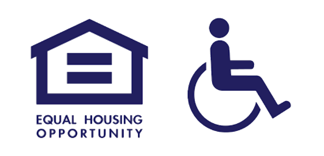 Logo of an accessible housing program with a house outline and the text 'EQUAL HOUSING OPPORTUNITY' next to a wheelchair symbol.