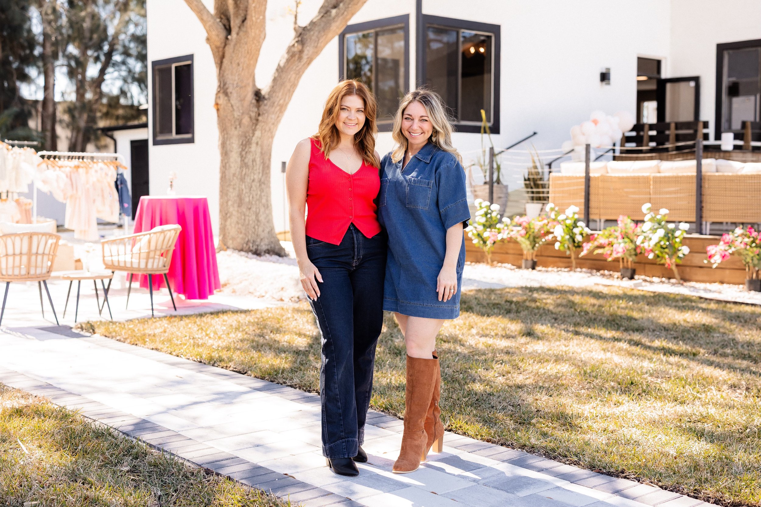 Founders of Paloma House posing together at the Sip and Shop event in St. Petersburg, Florida, celebrating a women's shopping event with local vendors, cocktails, and community.