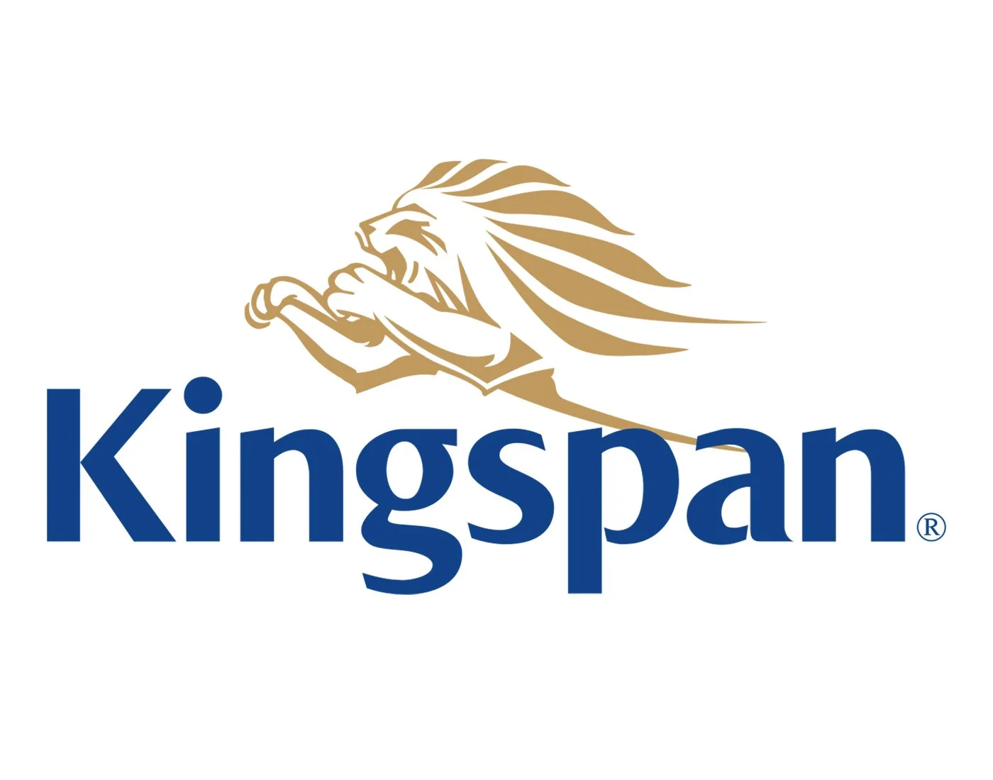 Logo of Kingspan featuring a stylized lion in gold above the blue text 'Kingspan'.
