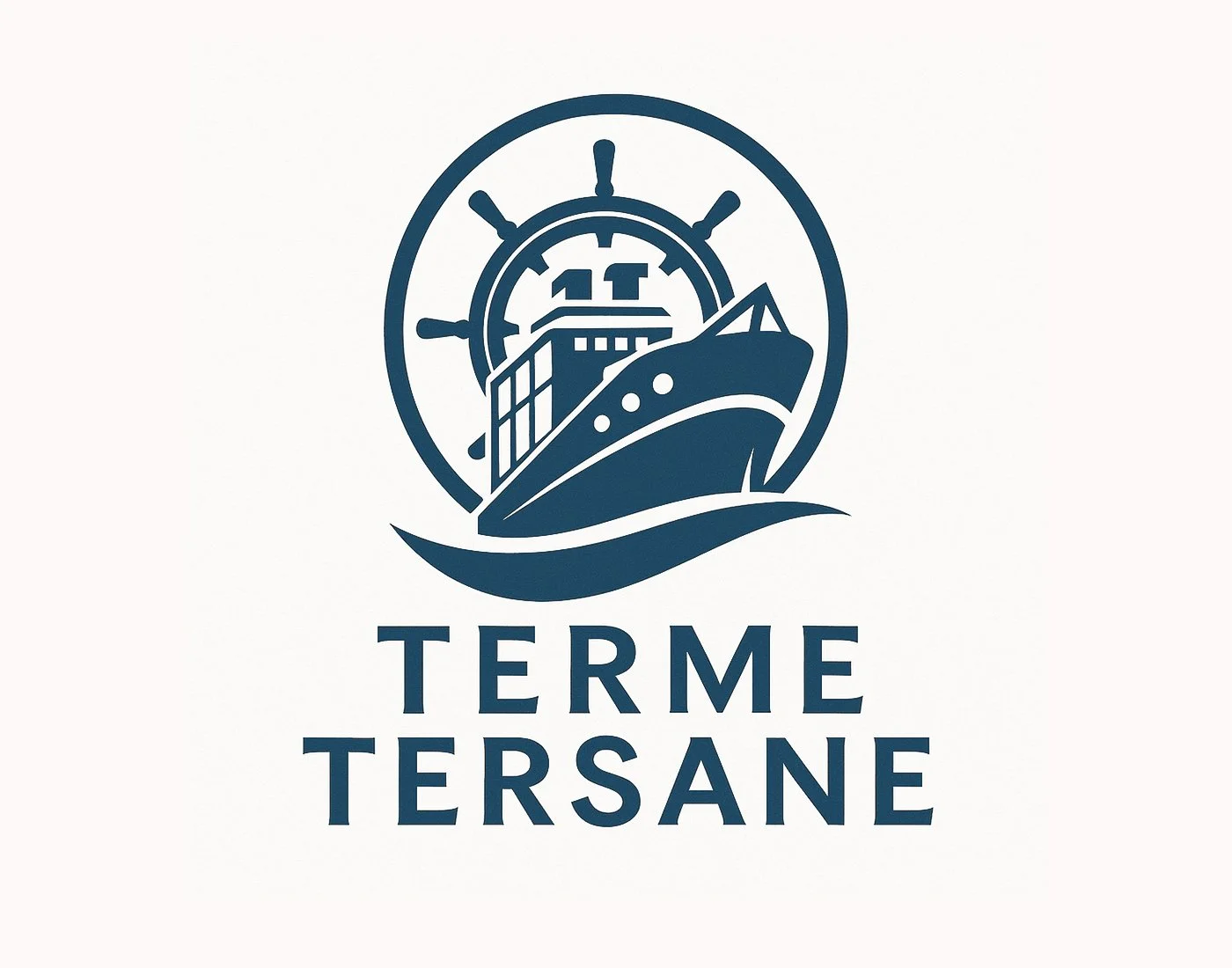 A logo for Terme Tersane featuring a stylized ship with a smiling face in front of a clock with ship's wheel; the name "TERME TERSANE" is below.