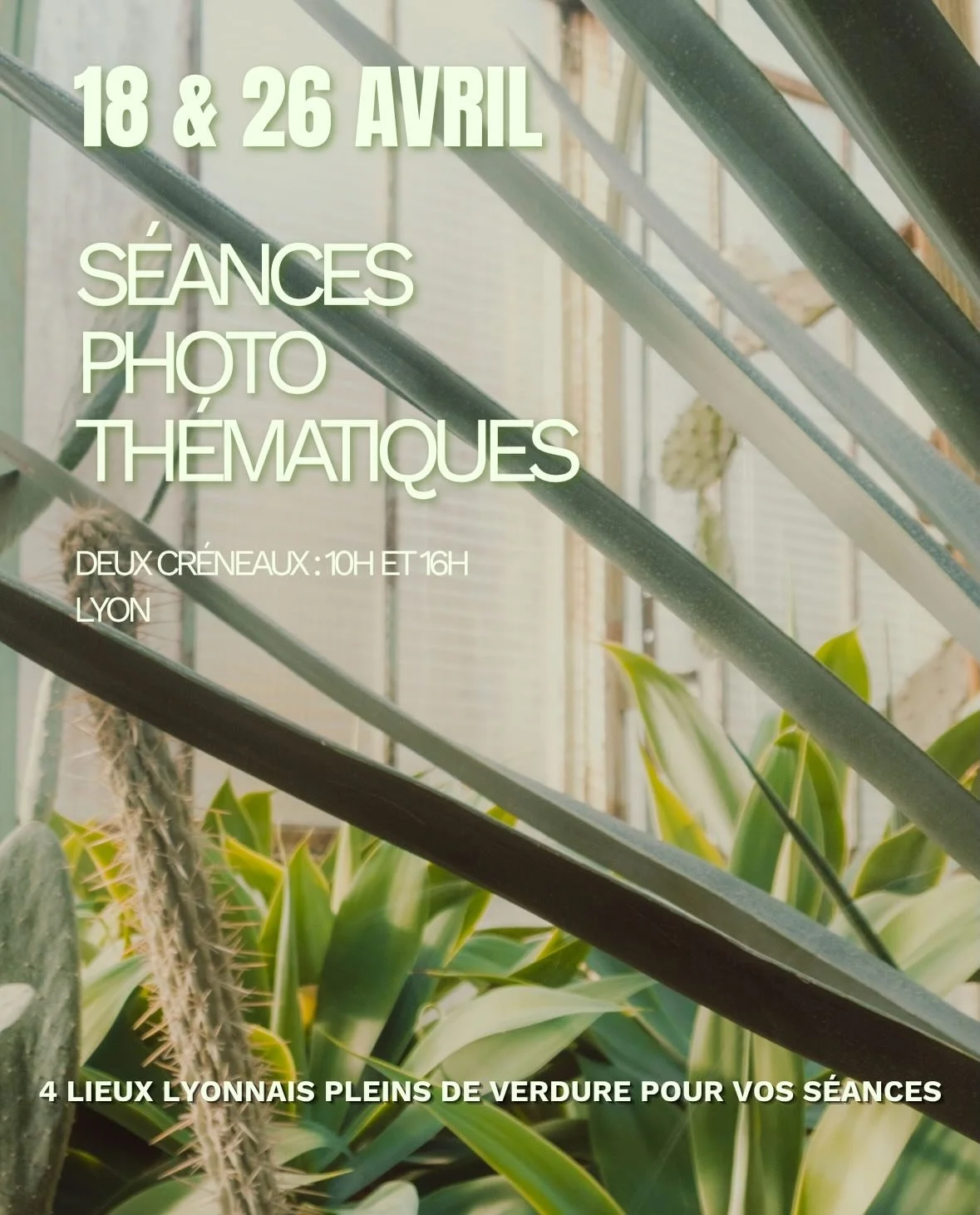 AVRIL - S&Eacute;ANCES COULEUR DU MOIS 💚

Une couleur, un th&egrave;me, quelques cr&eacute;neaux. 

Pour le mois d&rsquo;avril je propose quelques cr&eacute;neaux pour des s&eacute;ances photo autour de la couleur verte 🍀🥒👒

Cela donne une direct