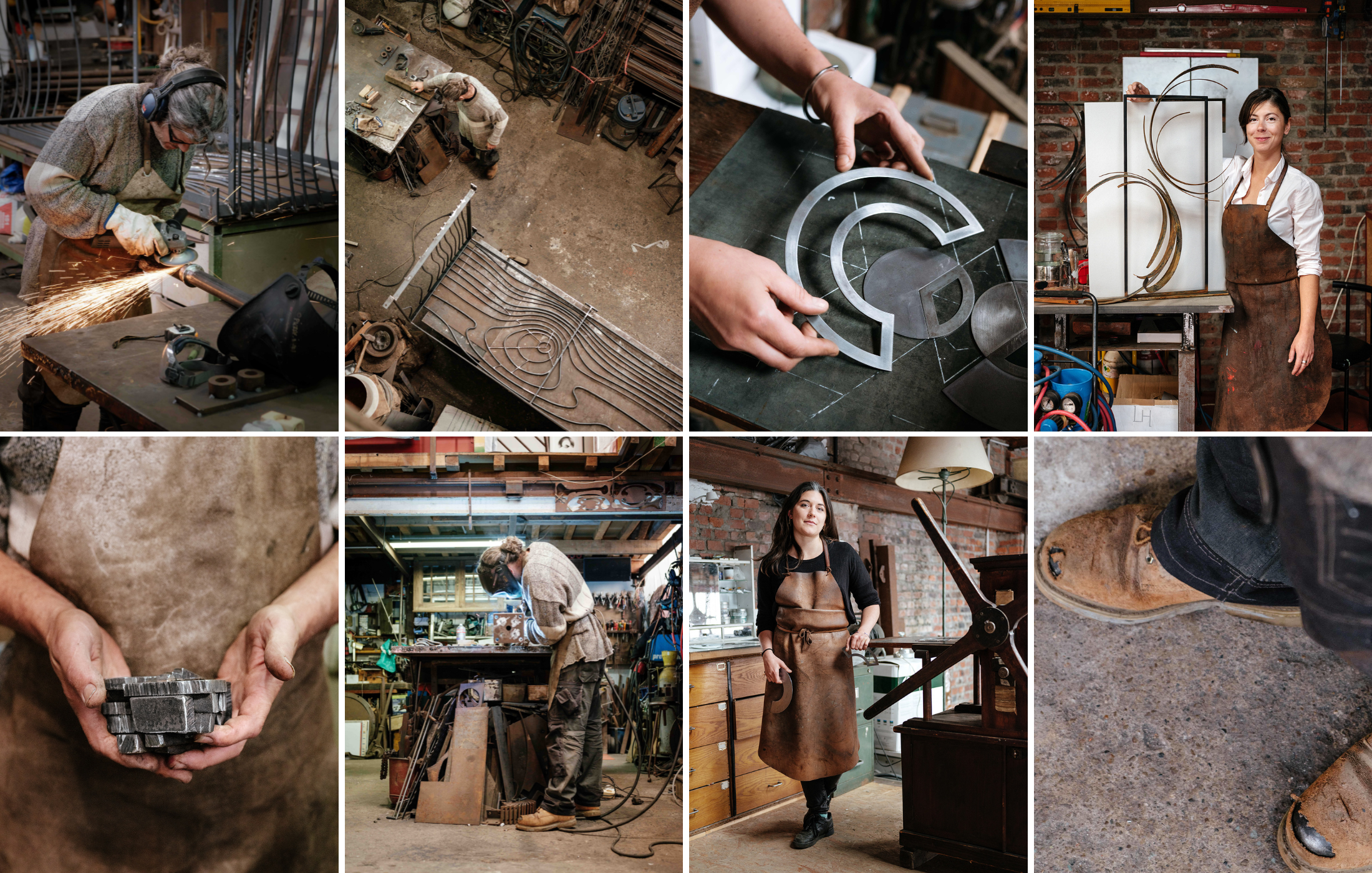 Reportage photo dans un atelier de métallurgie : travail du métal, gestes artisanaux, outils, pièces en fabrication et portraits de l’artisan.