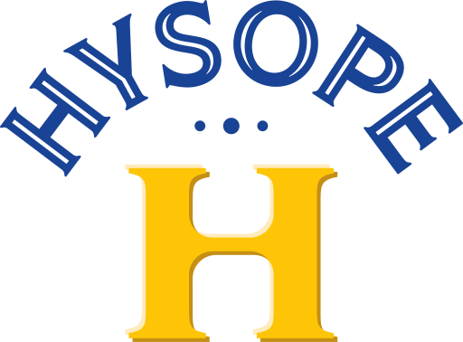 Logo d'HYSOPE avec un grand H jaune au centre et le nom 'HYSOPE' écrit en arc en haut en bleu.