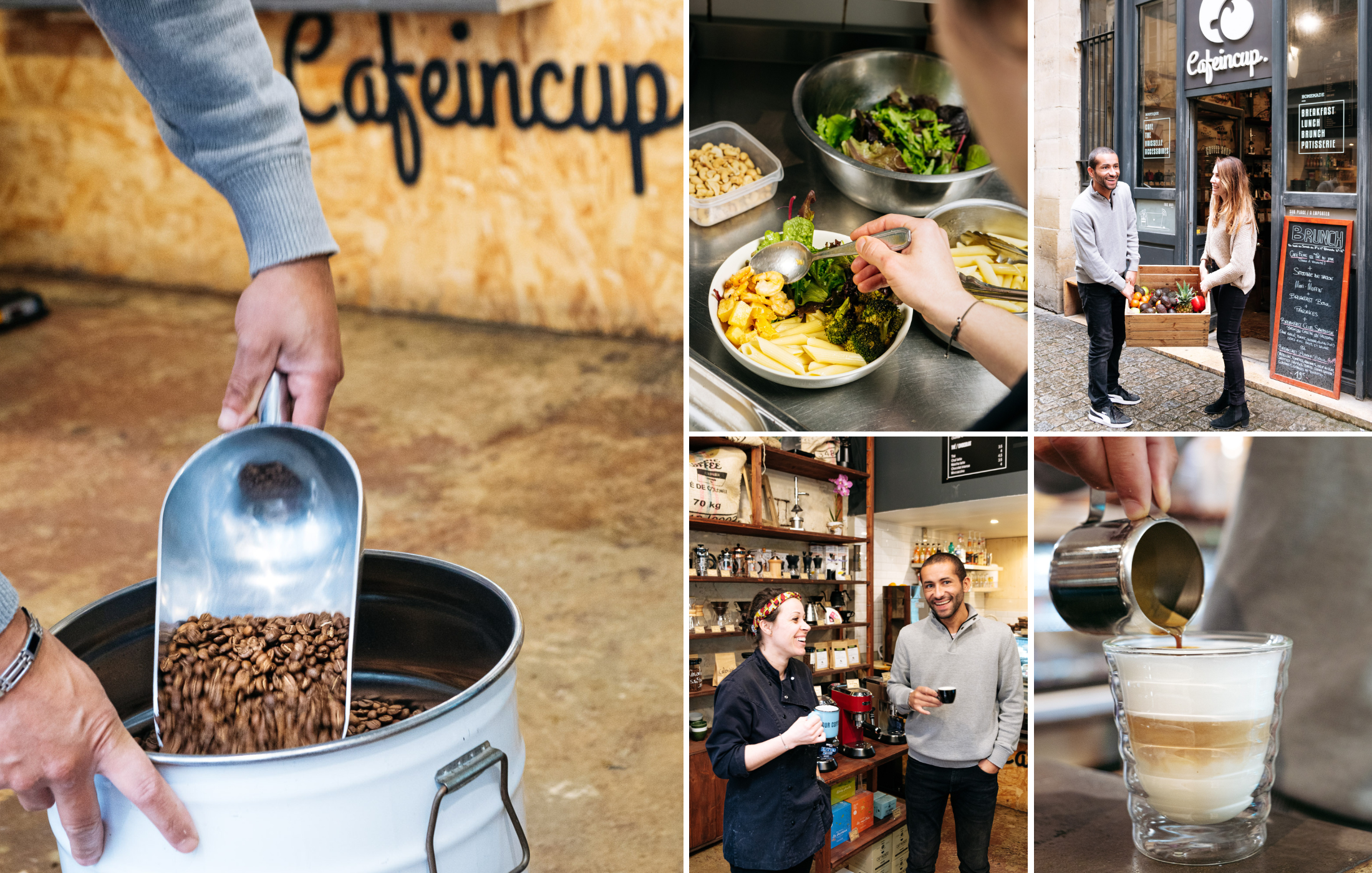 Reportage photo réalisé pour un café : préparation du café, cuisine, moments de service, échanges avec l’équipe et ambiance du lieu.