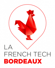 Logo d'une technologie française à Bordeaux avec un coq rouge à l'intérieur d'un cœur rouge.