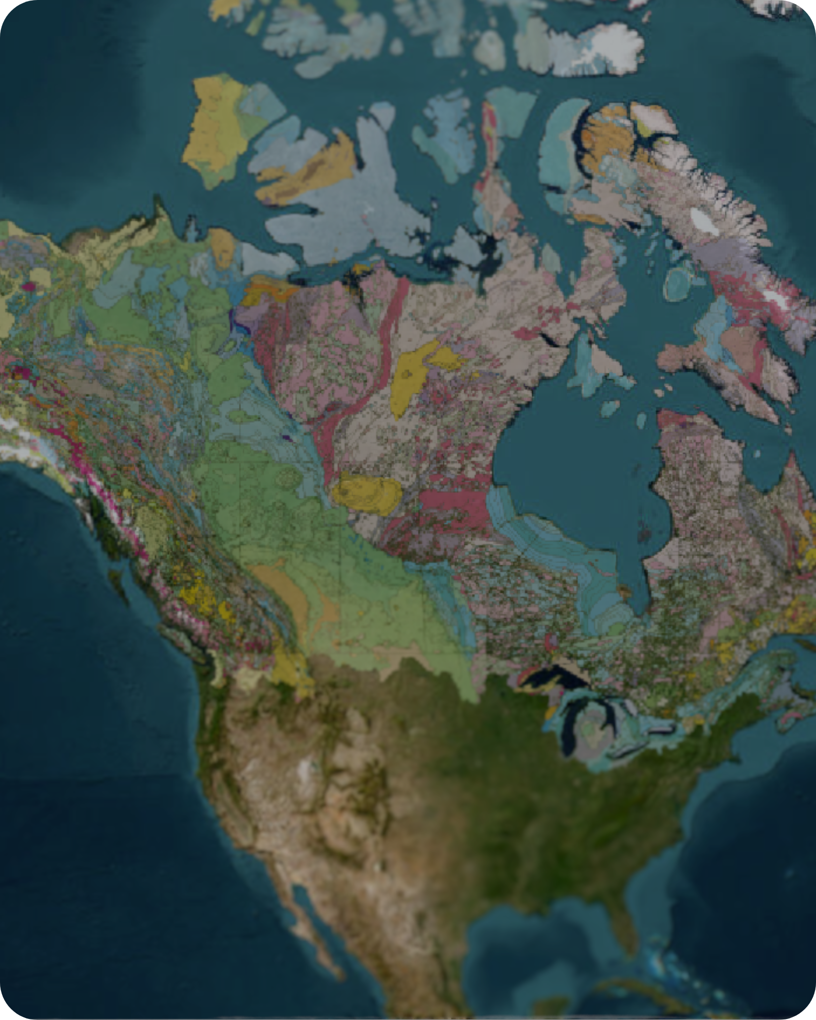 Colorized map of North America showing political boundaries, with Canada, the United States, Mexico, and Central America visible.