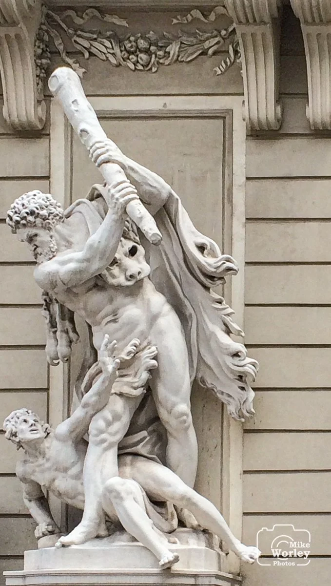Classical statuary adorns many buildings in Vienna