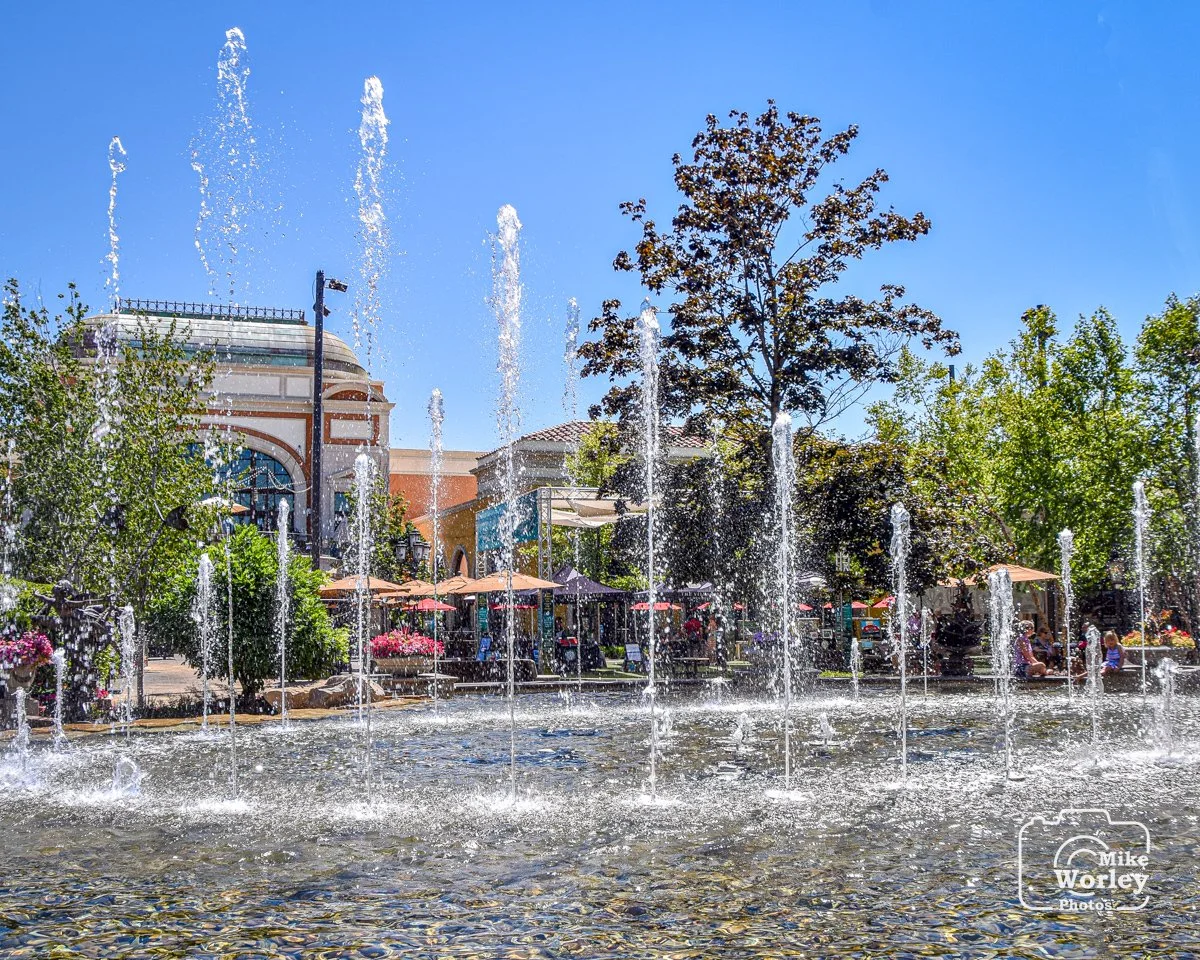 One of the fountains at the Village shopping center in Meridian, Idaho