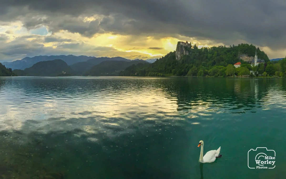 A view of Bled Castle across Lake Bled