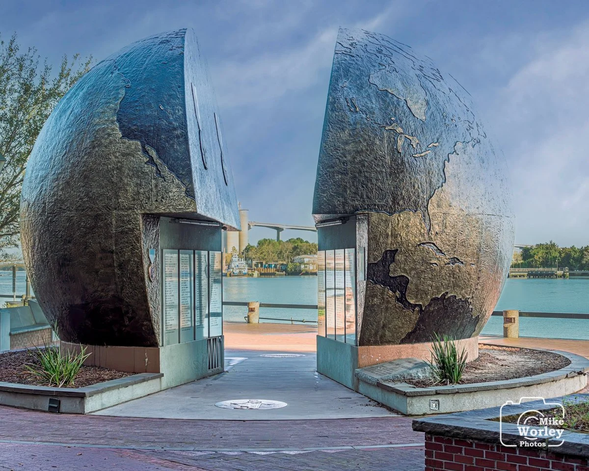“A World Apart,”Savannah’s World War II Monument on West River Street, honors Chatham County’s veterans of the Second World War.