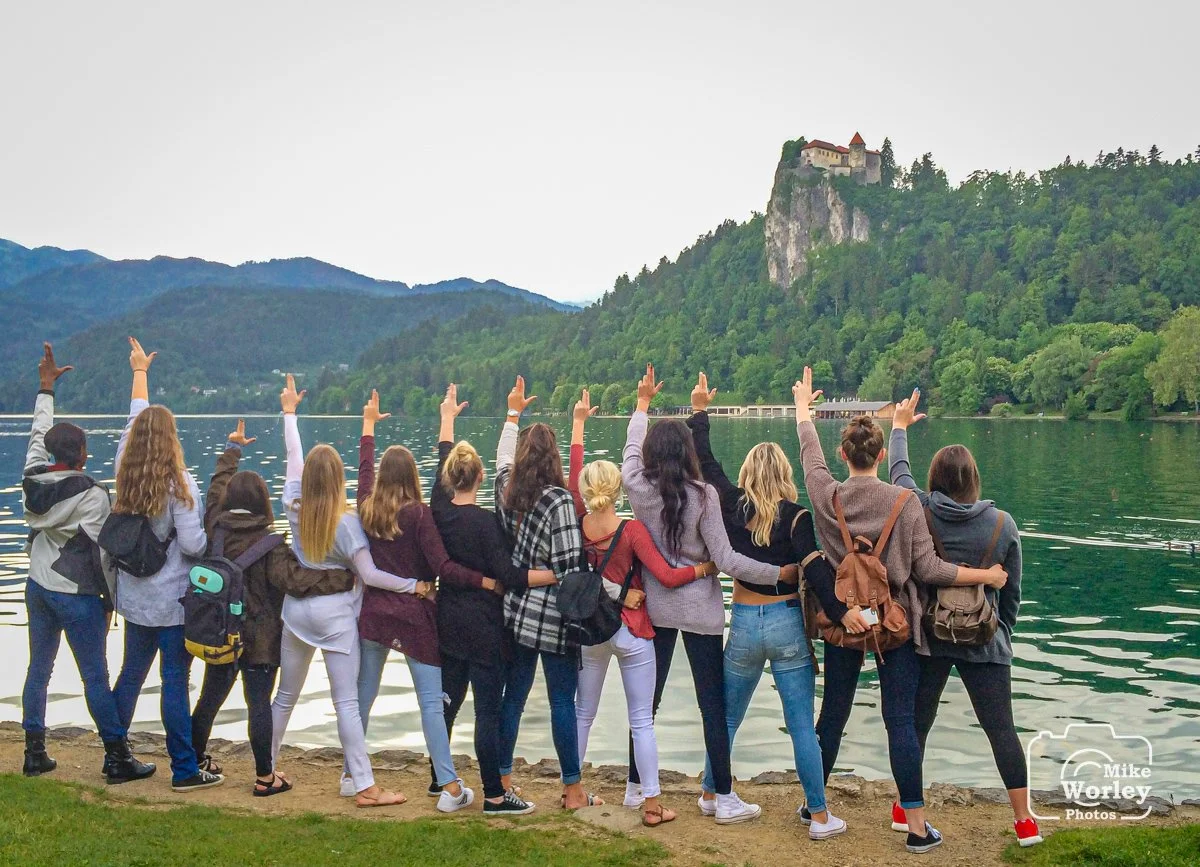 The Louisville volleyball team salutes Bled Castle
