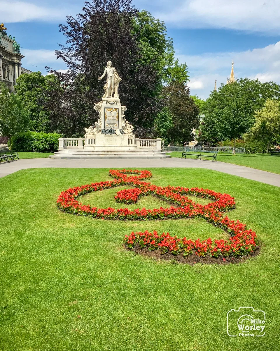 Mozart statue and planting in the Burggarten - Vienna