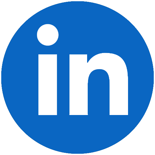 LinkedIn logo with white 'in' on a blue circular background.