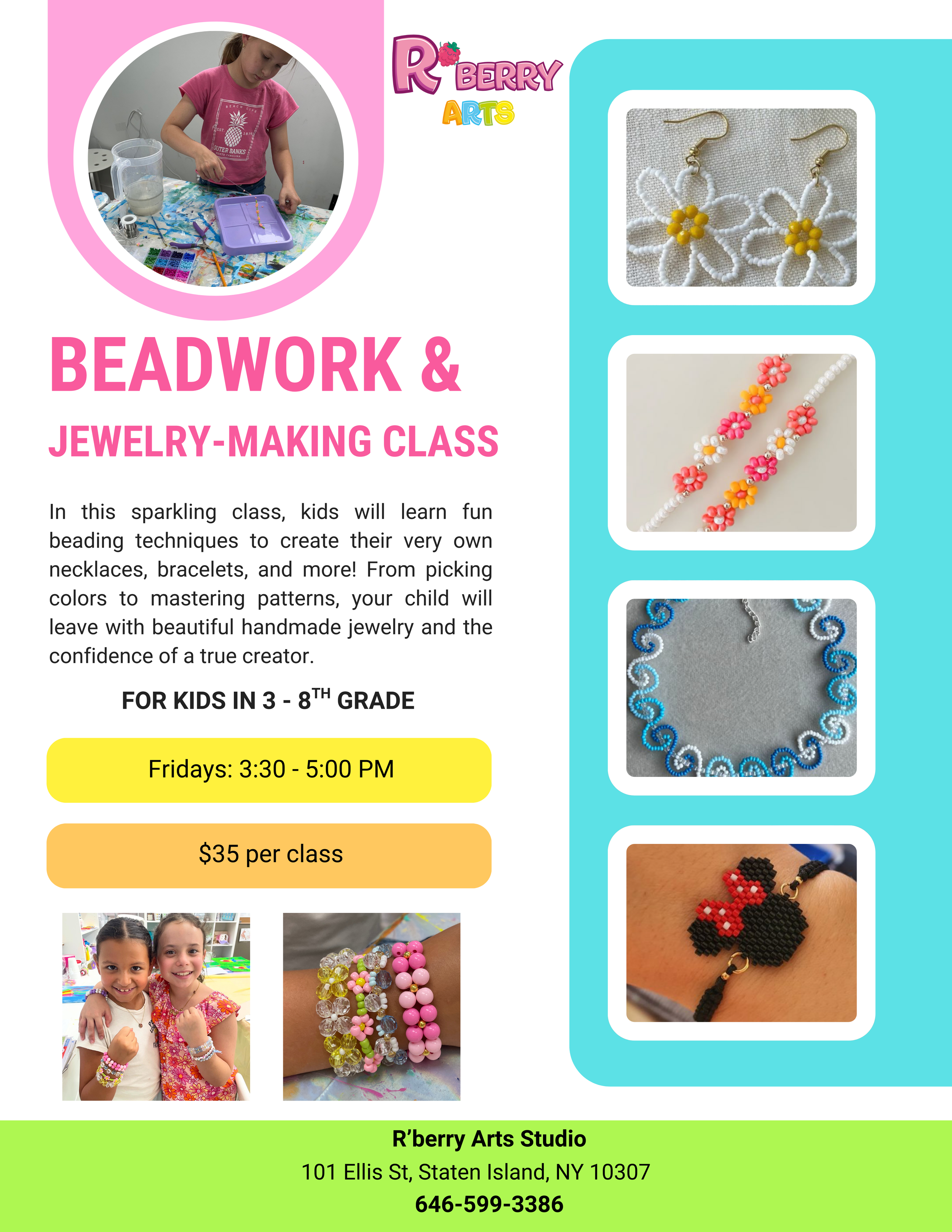 Beadwork & Jewelry Making Class for 3 - 8th Grades