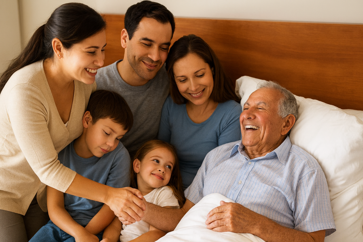 A palliative patient is surrounded by his family and caregiver in Aspen.