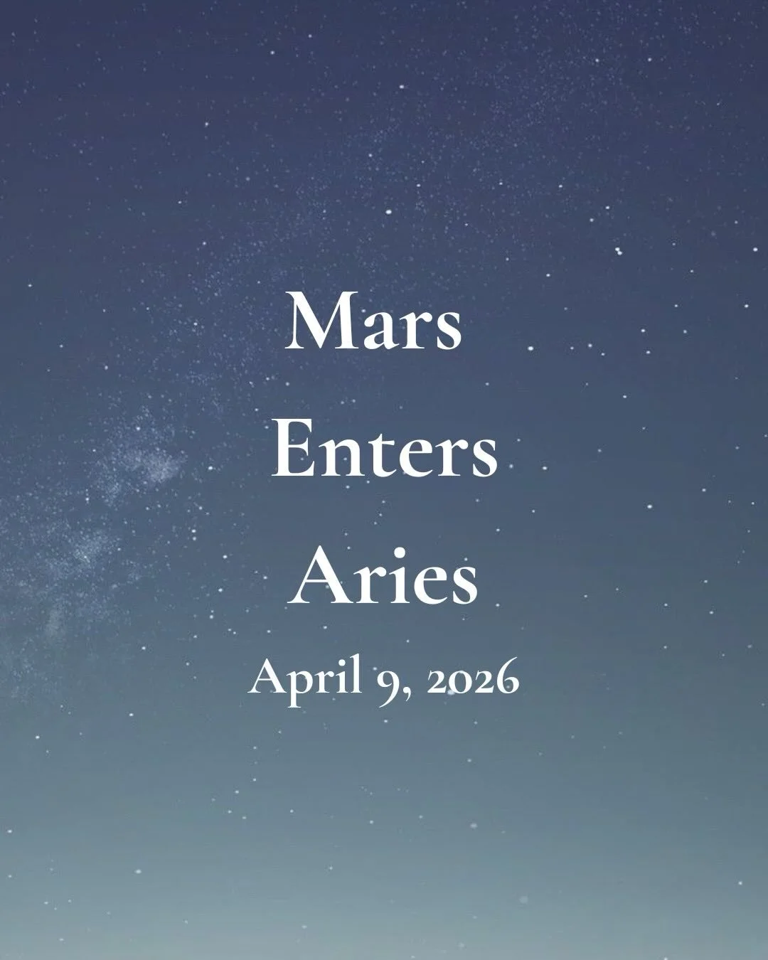 Mars enters Aries on April 9, 2026. 

Our warrior planet finally leaves the watery abyss of Pisces, bringing forth the wisdom of the north node: Flow, trust, surrender. 

Now he enters Aries with lots of FIRE, AMBITION, and forward movement for the g