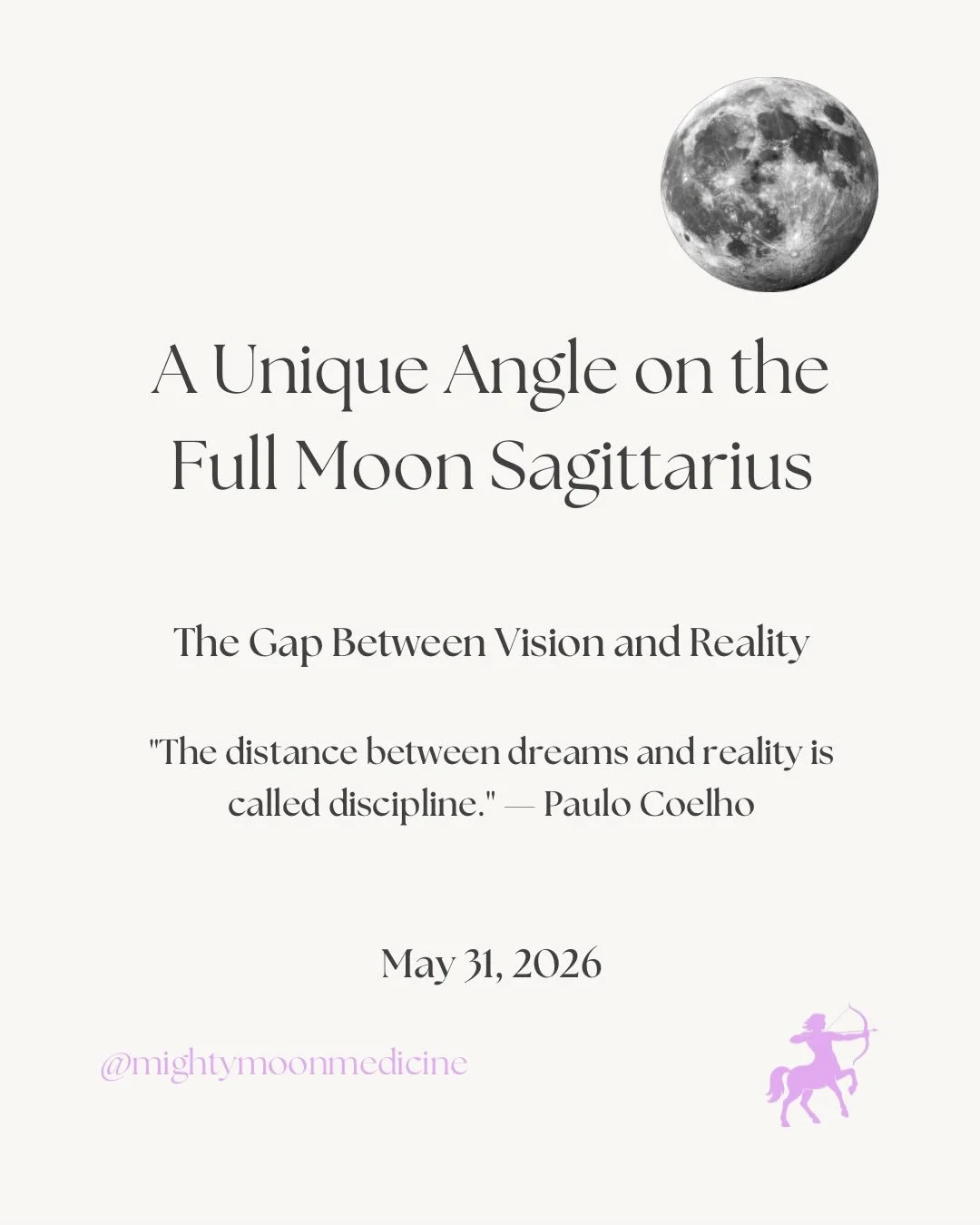 Full Moon in Sagittarius.

The shadow side of Sagittarius is a busy, scattered, overcrowded mind. 

Too many tabs open. Too many ideas. Too much seeking, not enough landing.

The Sagittarius Full Moon is illuminating something a lot of us don&rsquo;t