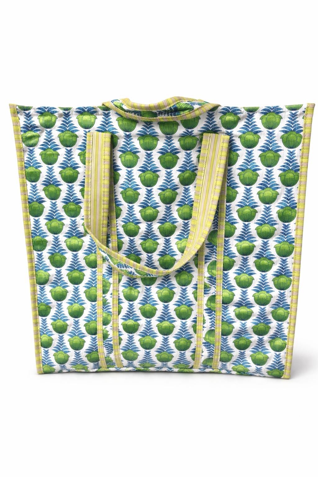 Blue quilted tote bag