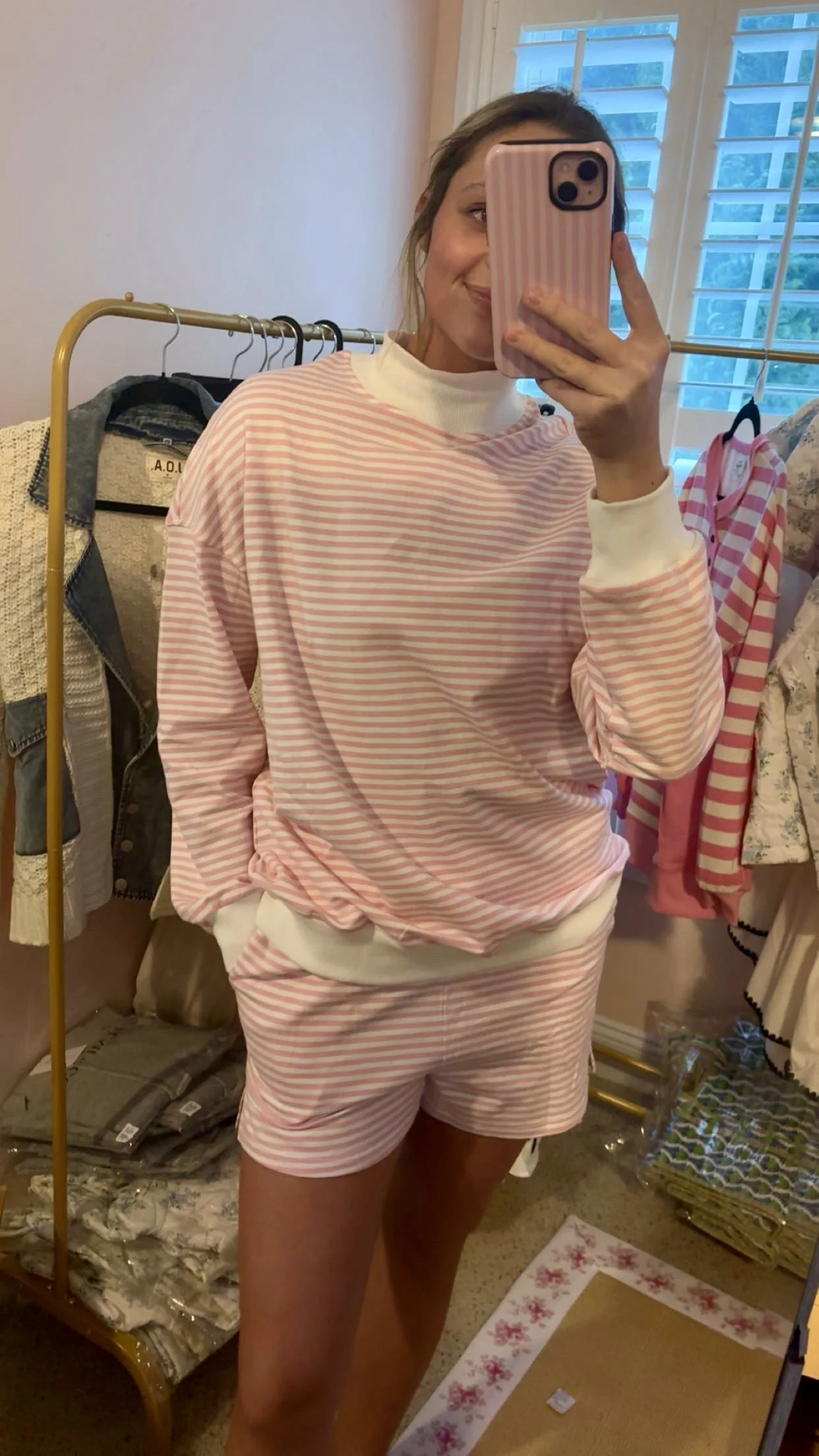 Mock neck striped set