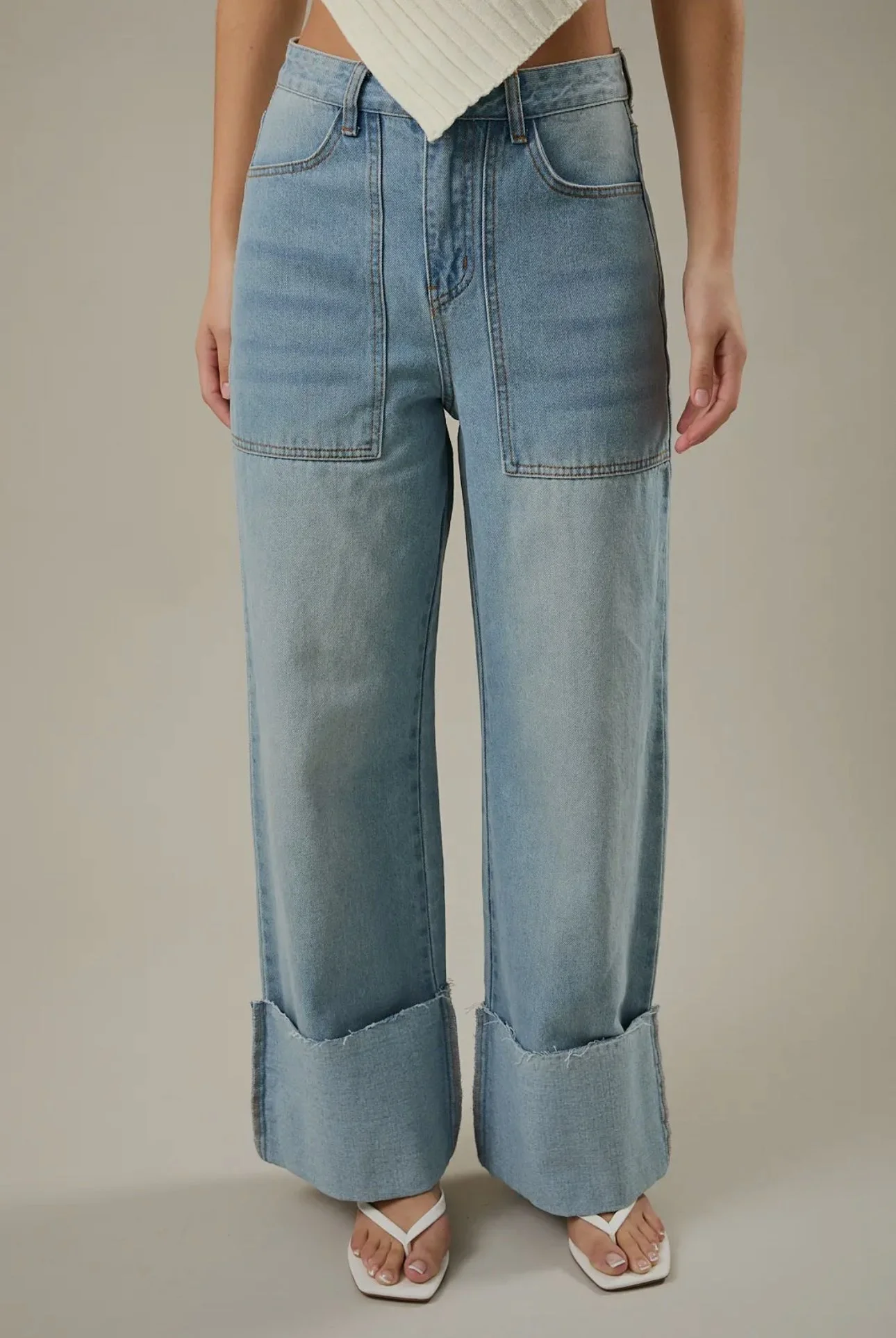 Wide leg cuffed jeans