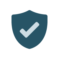 Shield icon with a checkmark in the center, symbolizing security or protection.