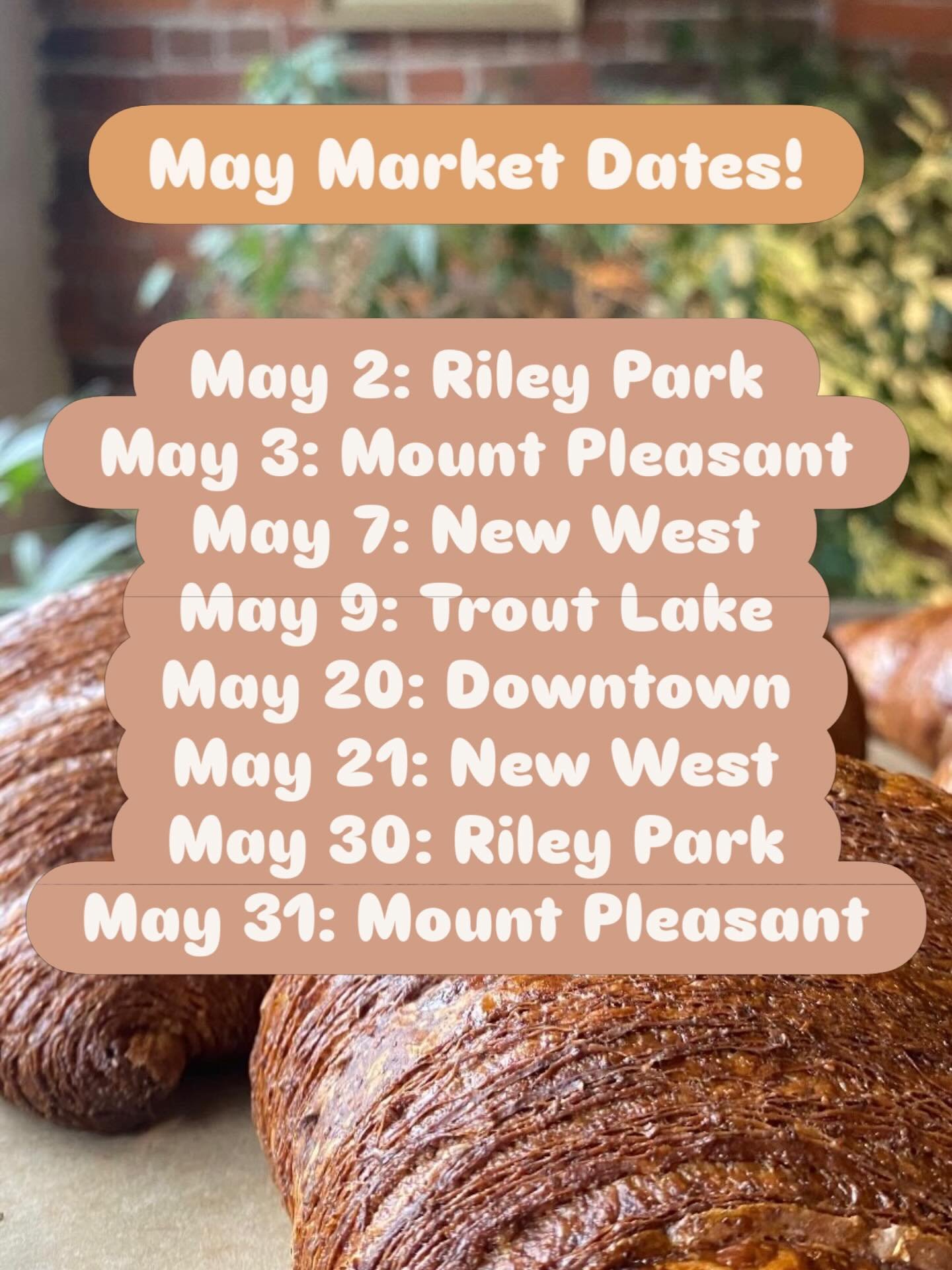 May Markets!
Note that Downtown markets are on Wednesdays and New West markets are on Thursdays. Hope to you there! 🤩🍞🥐

#wholegrain #bread #organic #local #farmersmarket