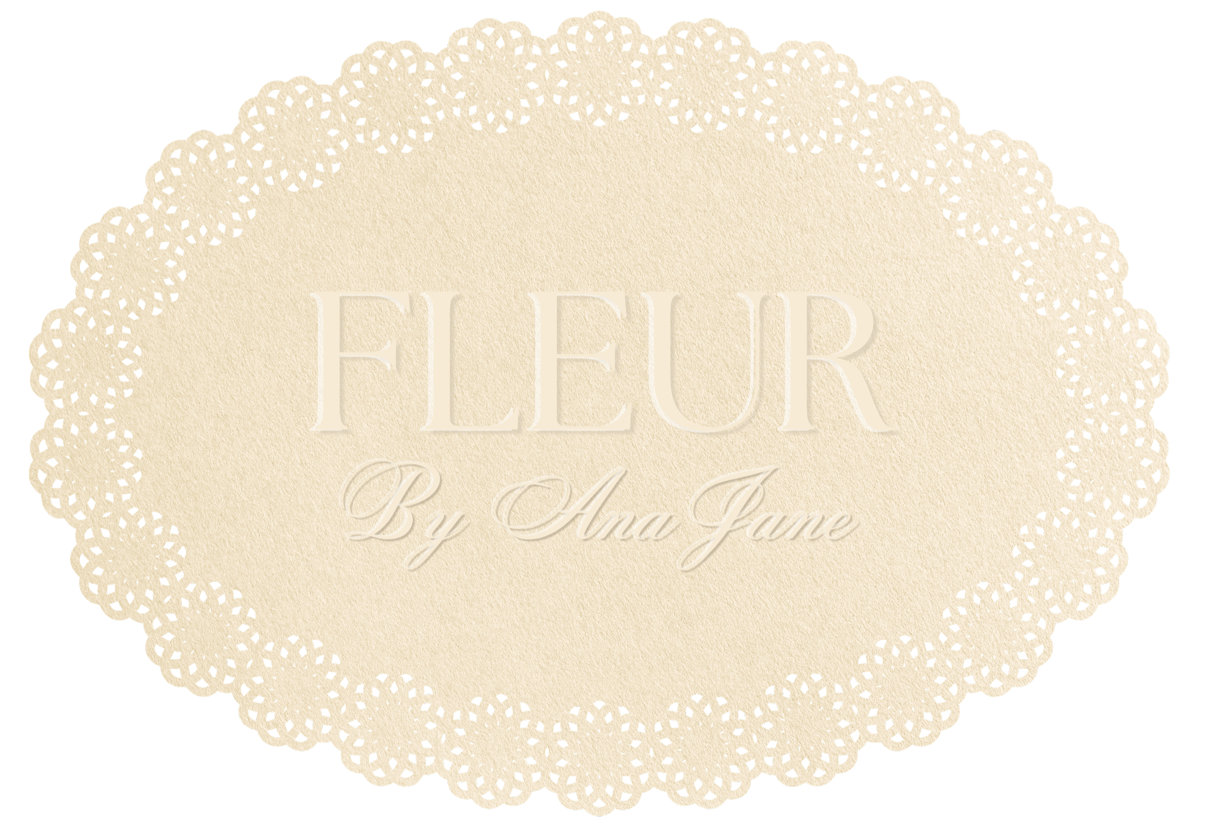 A cream-colored paper doily with intricate cut-out patterns framing the text 'ELLEUR' in large, embossed letters and 'By Ana Jane' in cursive underneath.