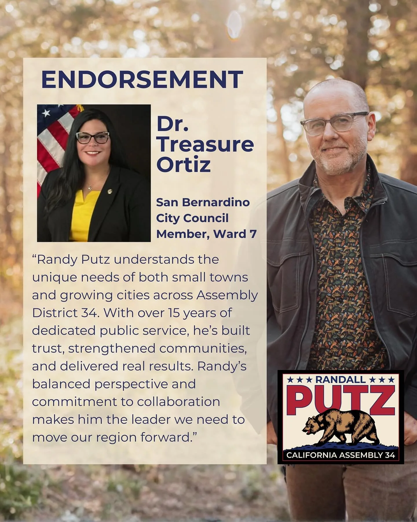 Thank you to San Bernardino City Council Member Treasurer Ortiz for her endorsement of my campaign! It is my hope, as Assemblymember, to work with all our local partners and surrounding cities to collaborate on improving the quality of life for every
