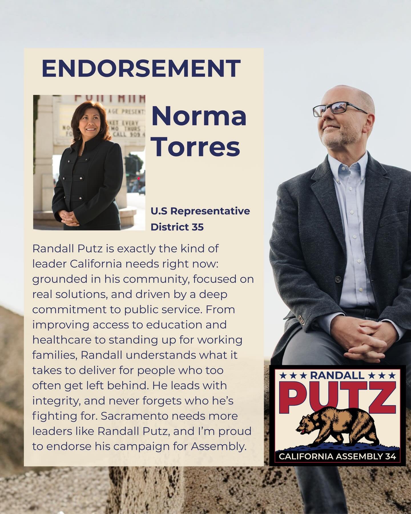 It is my honor to announce the first federal endorsement of my campaign from U.S Representative Norma Torres. I had the chance to connect with her back in Fall, and the enthusiasm she displayed upon hearing about the issues that impact our beautiful 