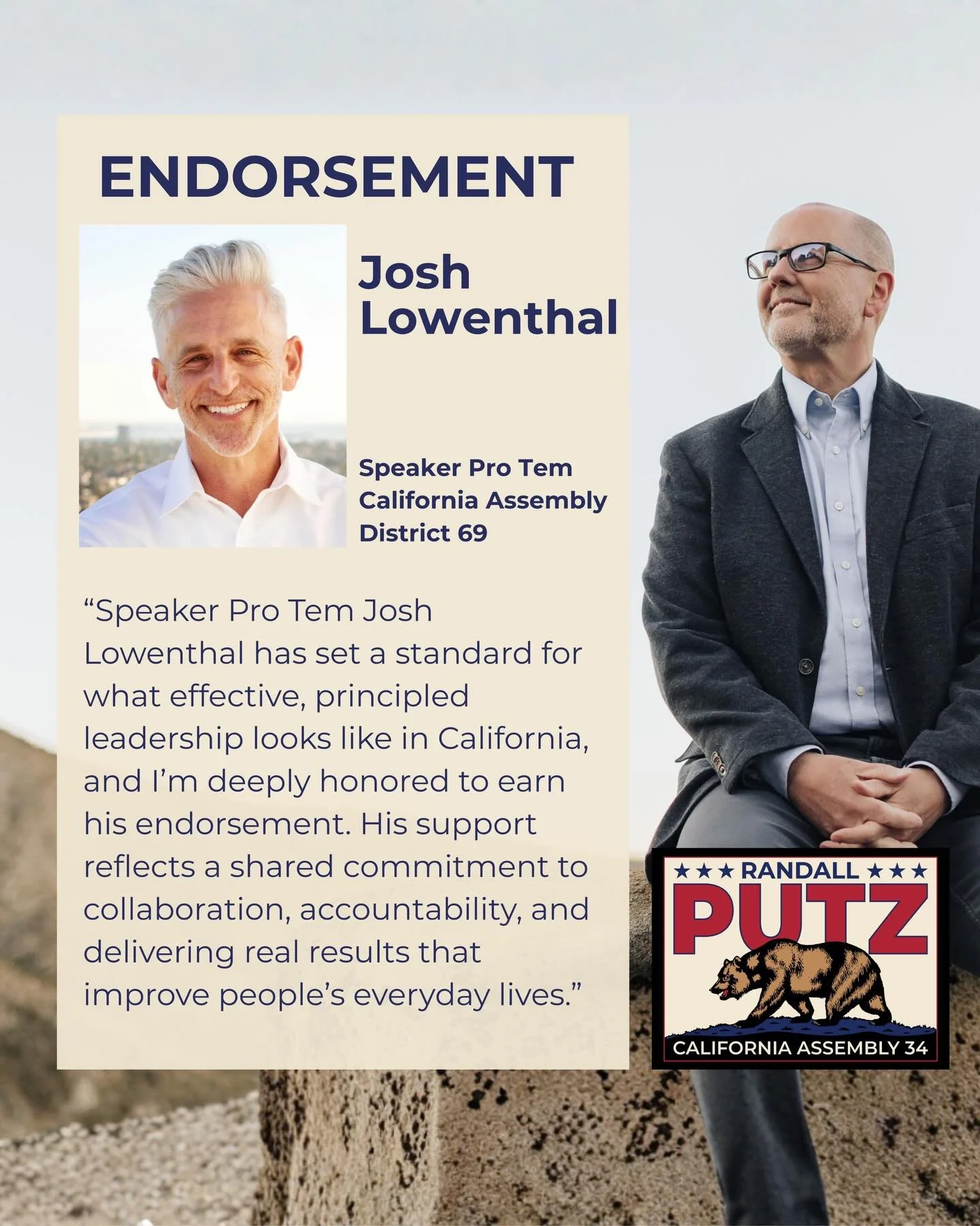 I am thrilled to announce the support of California Assembly Speaker Pro Tem Josh Lowenthal!