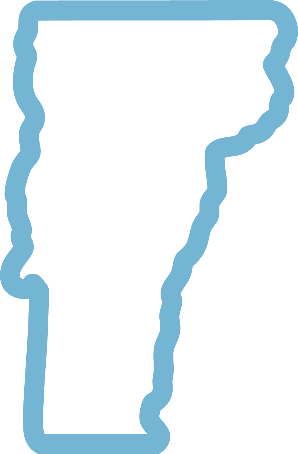 Outline of the state of Arkansas with a jagged blue border.