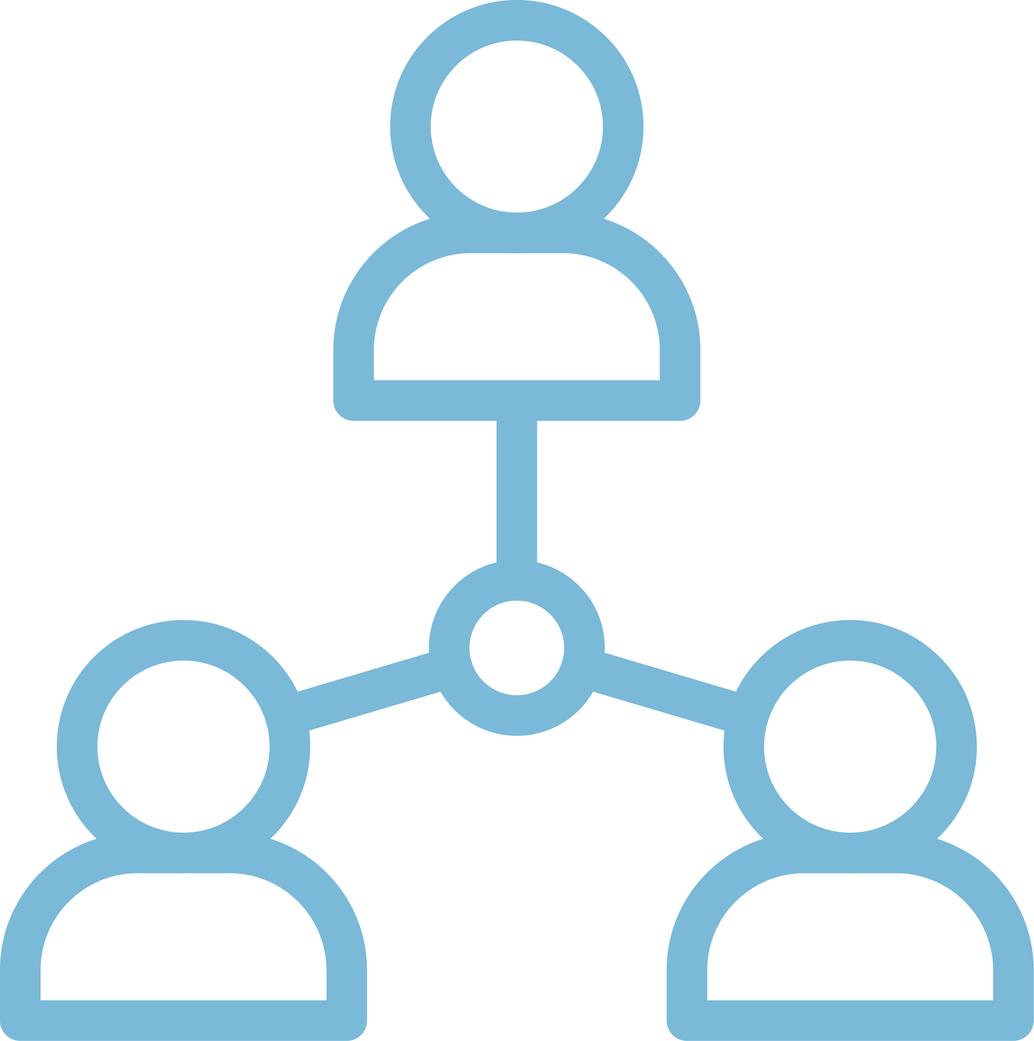 Icon of three connected people representing a network or social connection.