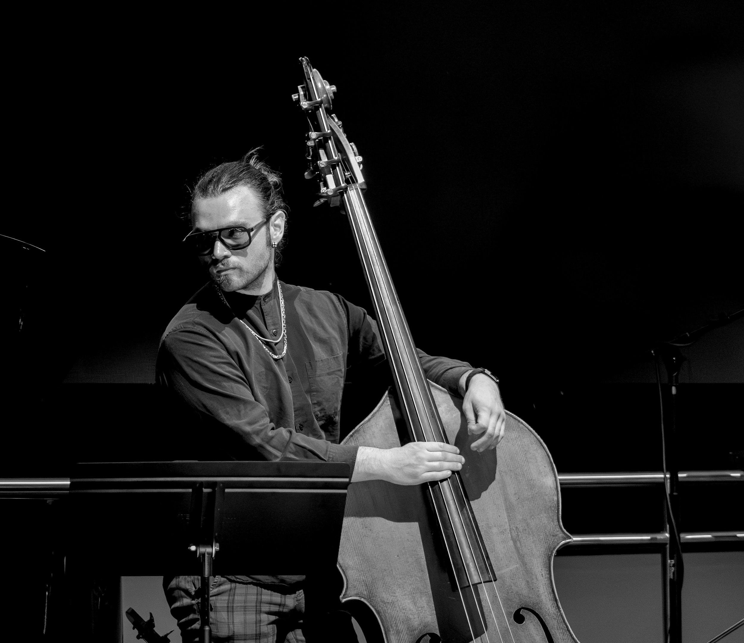 Man Playing Cello in Black & White