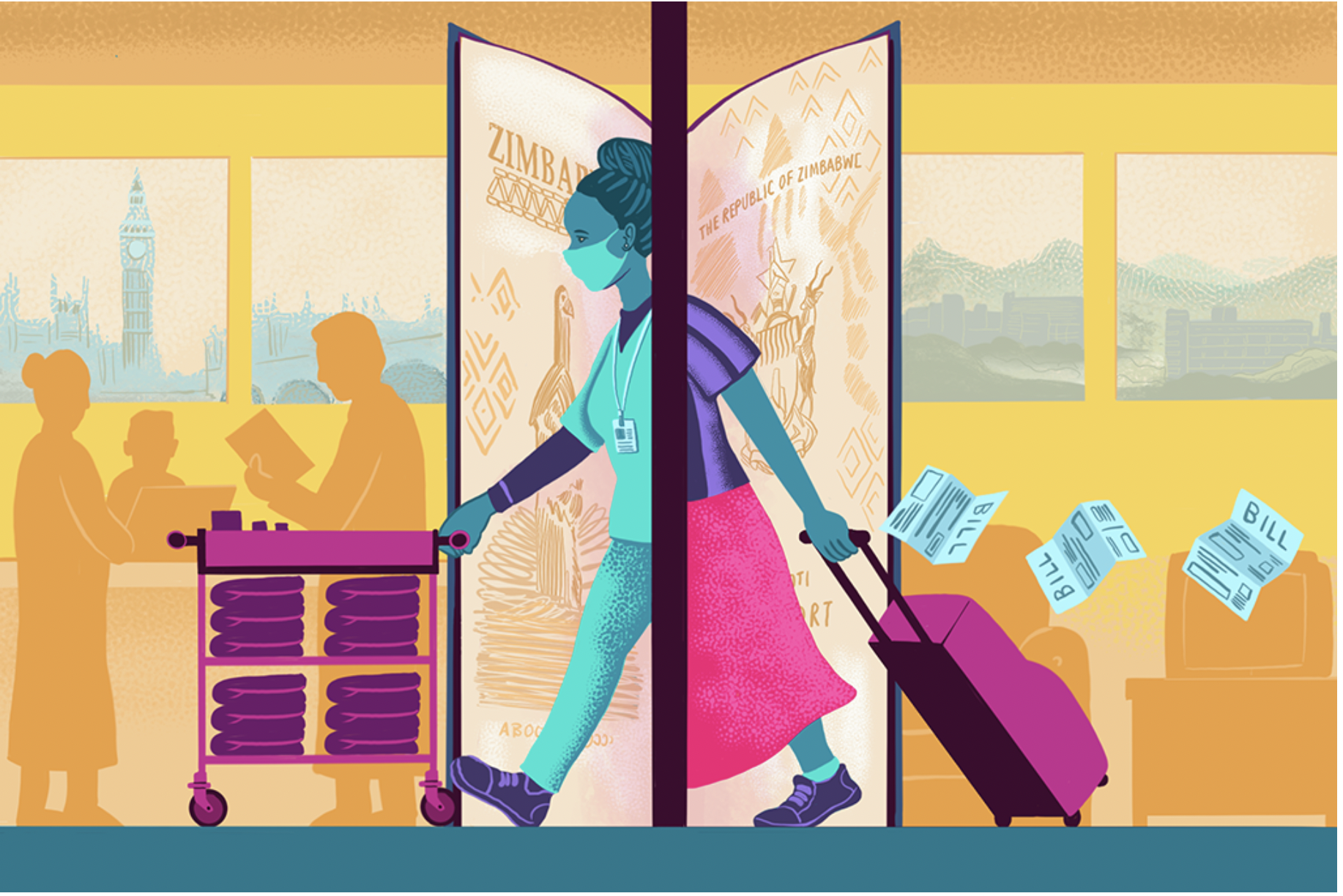 Health care worker immigration [Digtal painting]