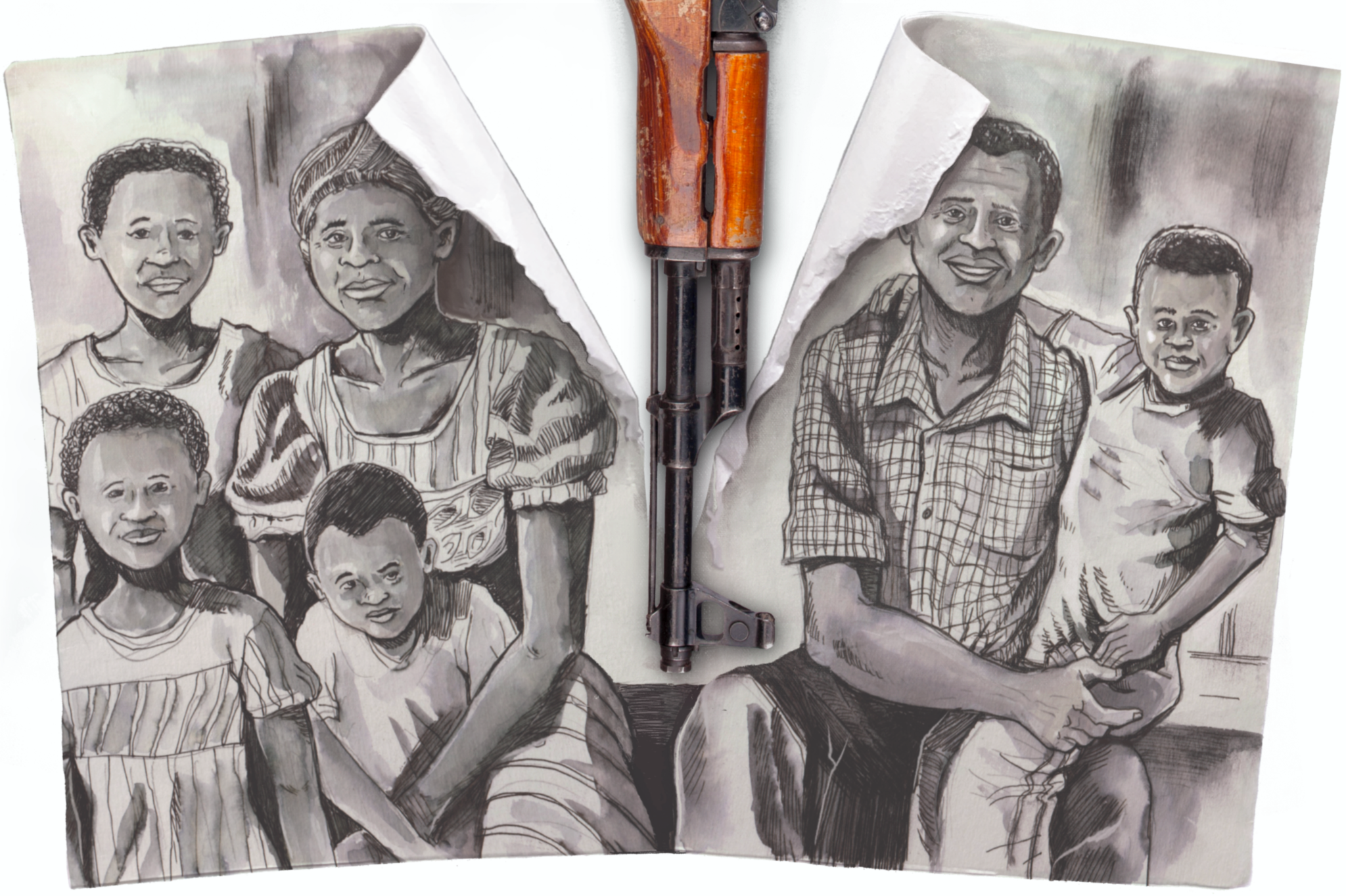 Kidnappings in the DRC [Pencil and digital collage]