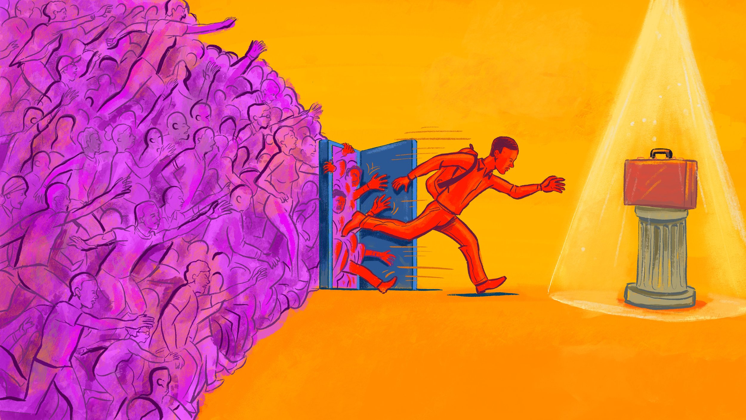 University graduates and job scarcity {Digial painting]
