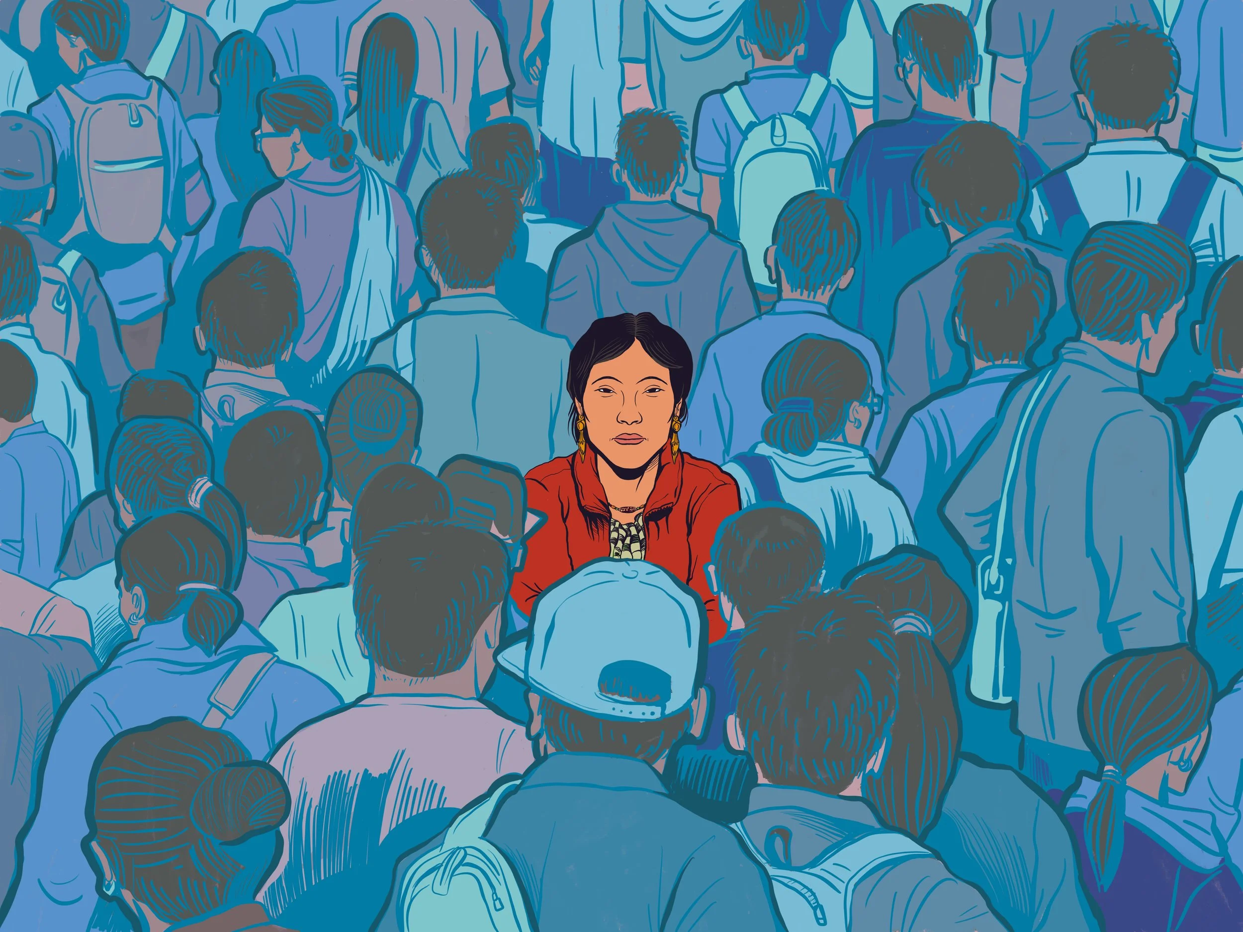 Tibetan parents learning Chinese {Vector art]