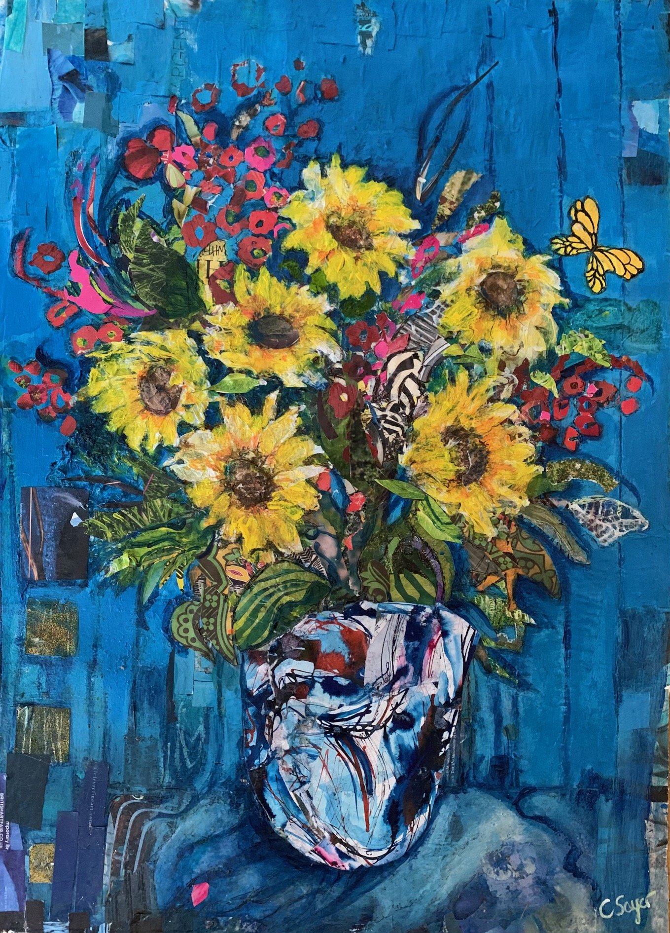 'Sunflowers against blue' collage, 70x50cm framed £195