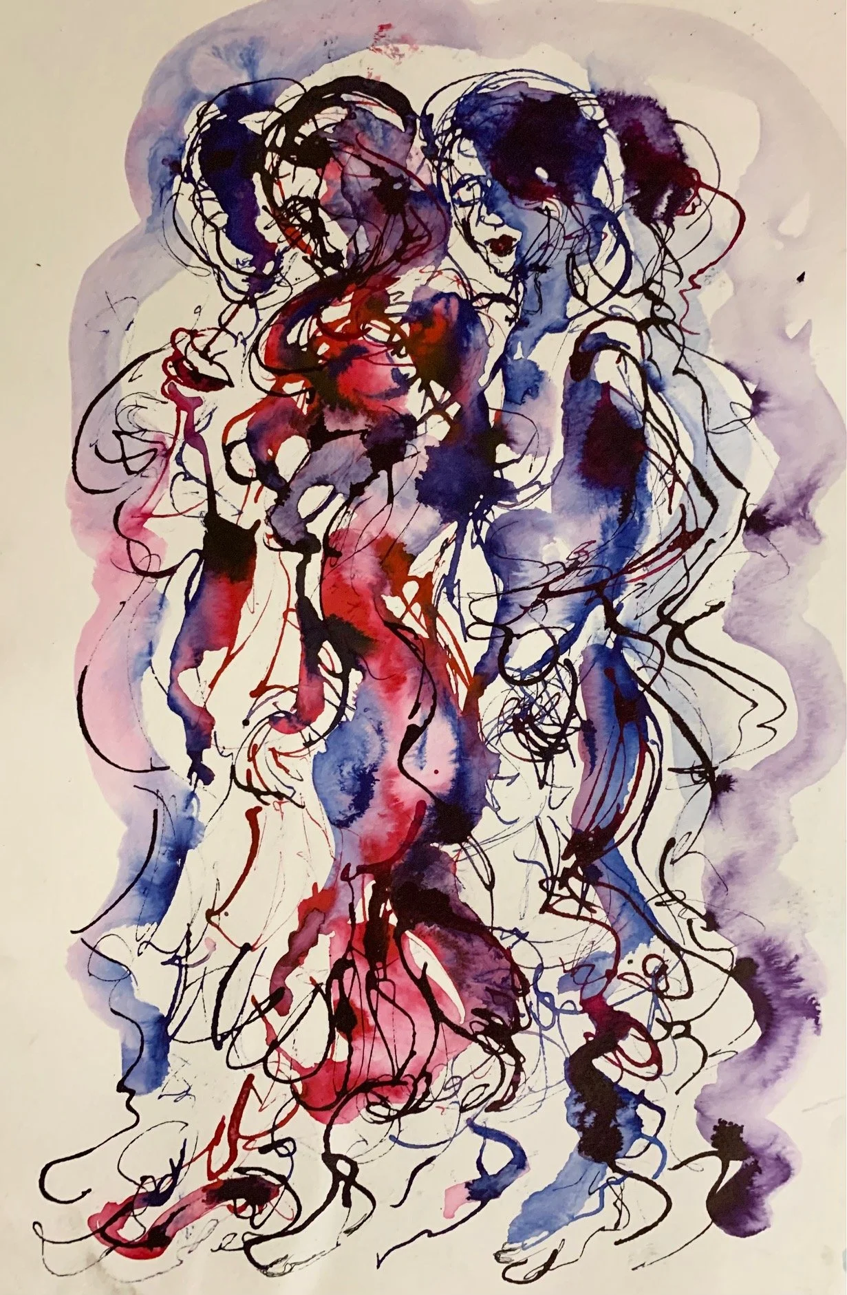 Dancing girl, cobalt blue and reds
