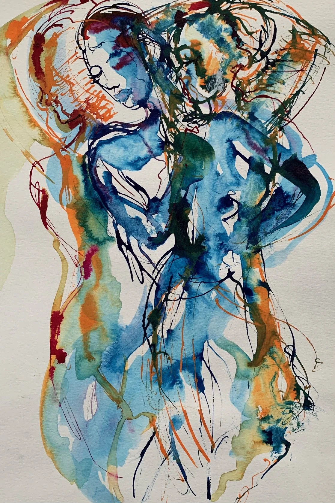 Dancing figure study, blues and orange (SOLD)