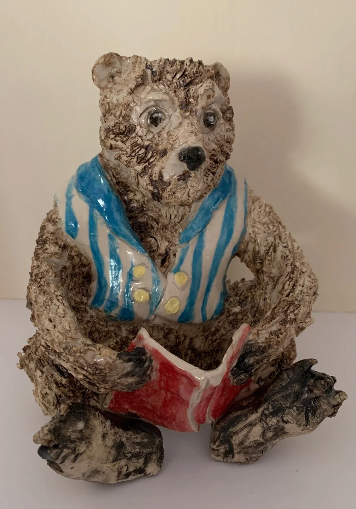 Book Bear, stoneware with underglazes (sold)